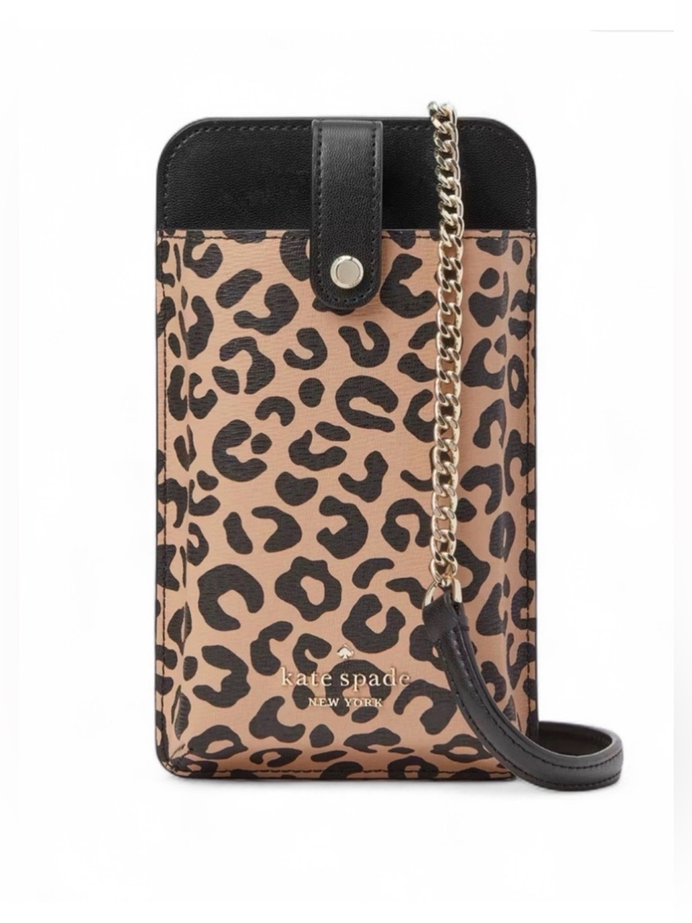 Kate Spade New York Graphic Remi Leopard-Print Crossbody Phone Pouch -Black &Tan